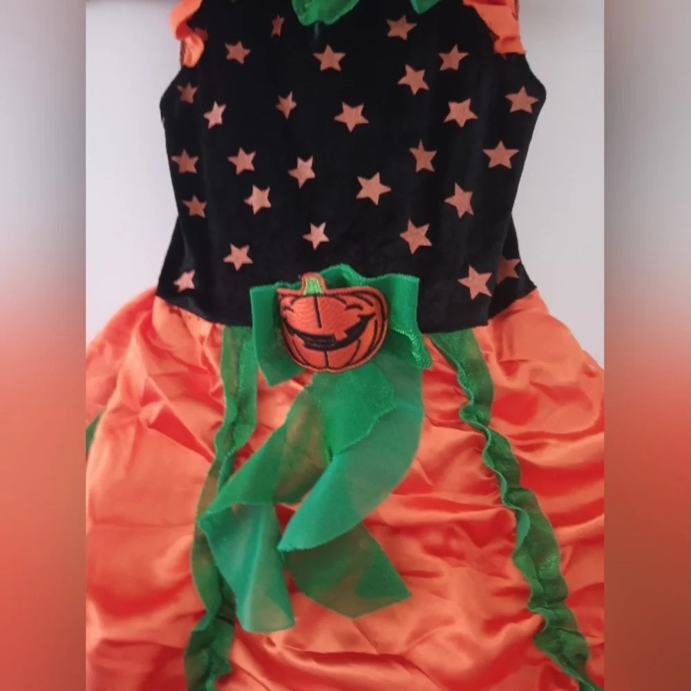 Halloween Pumpkin Witch Costume Orange Green and Black Dress with Mini H…